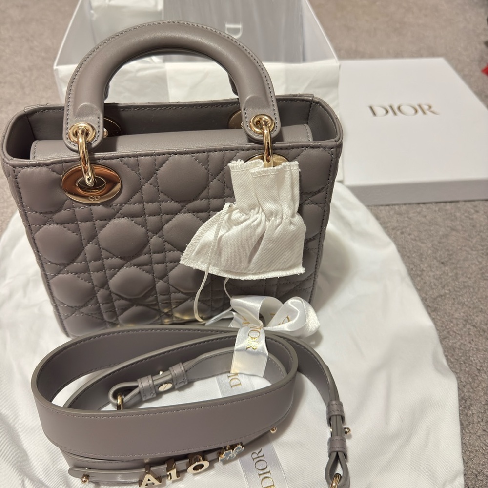 Dior Gray Quilted Satchel with Gold Hardware